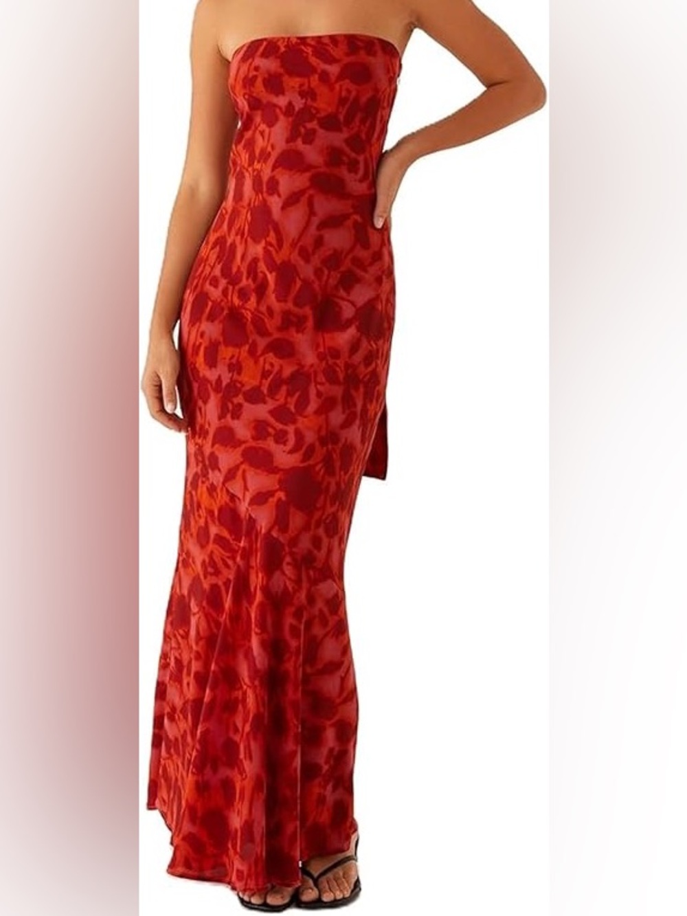 Peppermayo Strapless Red Printed Maxi Dress